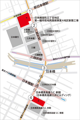 図版：スポーツベット 野球橋二丁目地区第一種市街地再開発事業（C・D街区）新築工事　地図