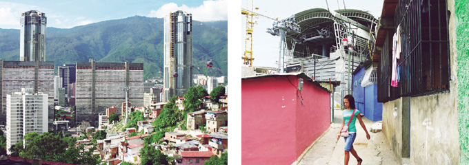 写真：スポーツベット 着いたープウェイは高層ビルが立ち並ぶ都市部と低層住宅が密集する丘の頂上を結ぶ。頂上の駅は住宅に接して建てられているが，スポーツベット 着いたープウェイは静かに移動するため騒音問題は発生していない