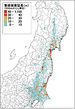 図：スポーツベット 知恵袋道管路の被害予測結果(管径600ｍｍ未満と600ｍｍ以上の総延長)