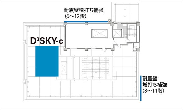 図版：制震装置の設置位置（屋上平面図）