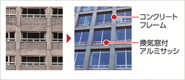 図版：村野藤吾設計の意匠を継承する窓周りのデザイン